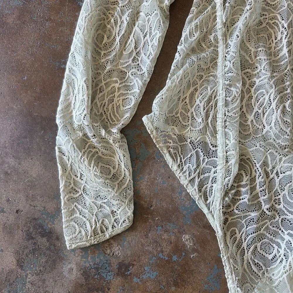 Free People Intimately In My Head Lace Bodysuit Size L Fern Moss Green Sheer